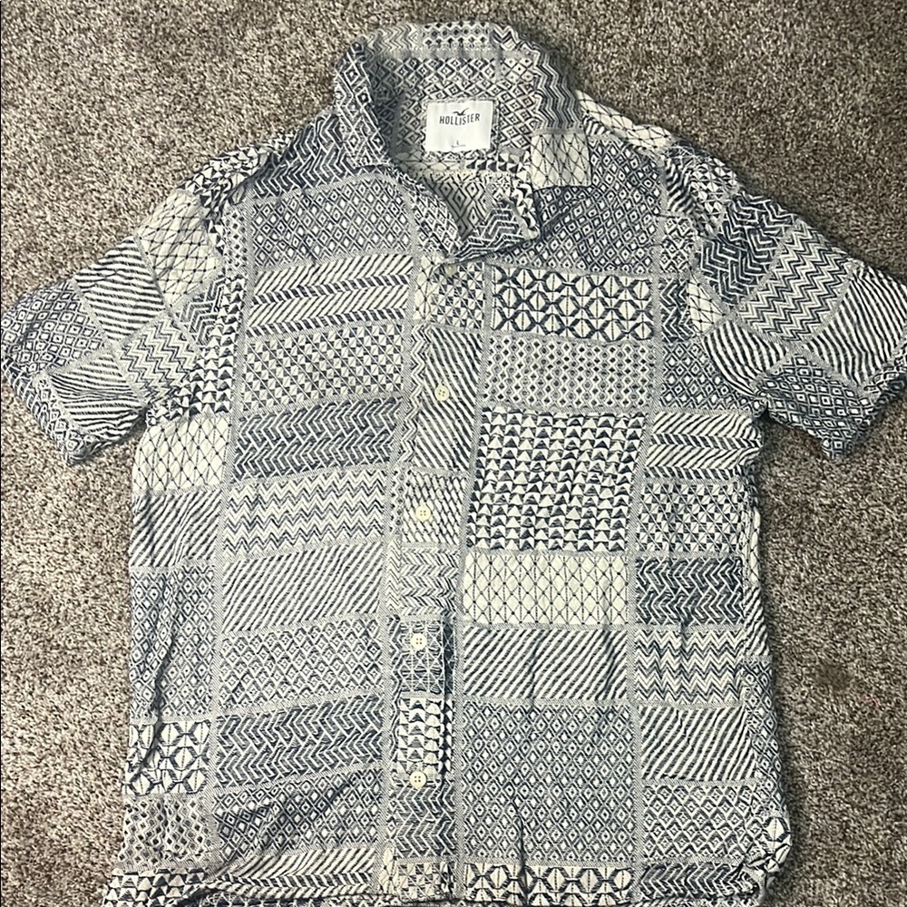 Hollister Blue Casual Button Down Shirt with Unique Patterns